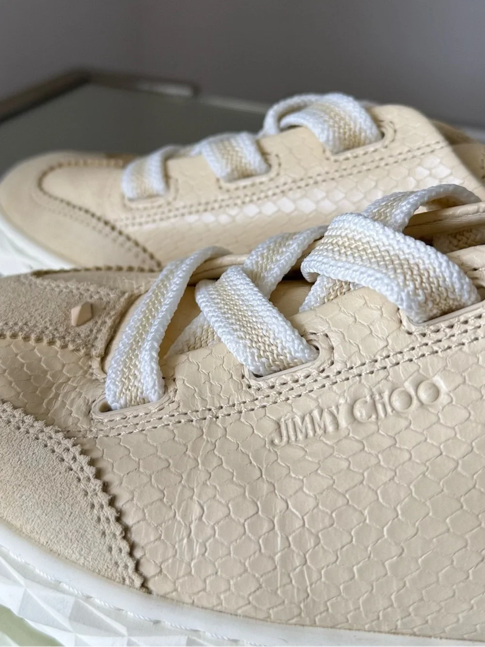 New JIMMY CHOO Diamond Light Flex Leather Low-Top Trainers $625 38.5